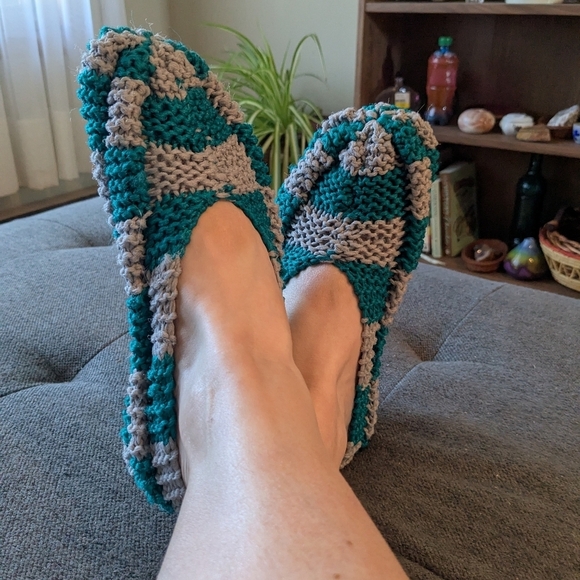 Handmade Accessories - Handmade Knitted Acrylic Yarn Slippers Pantouffles Turquoise Grey